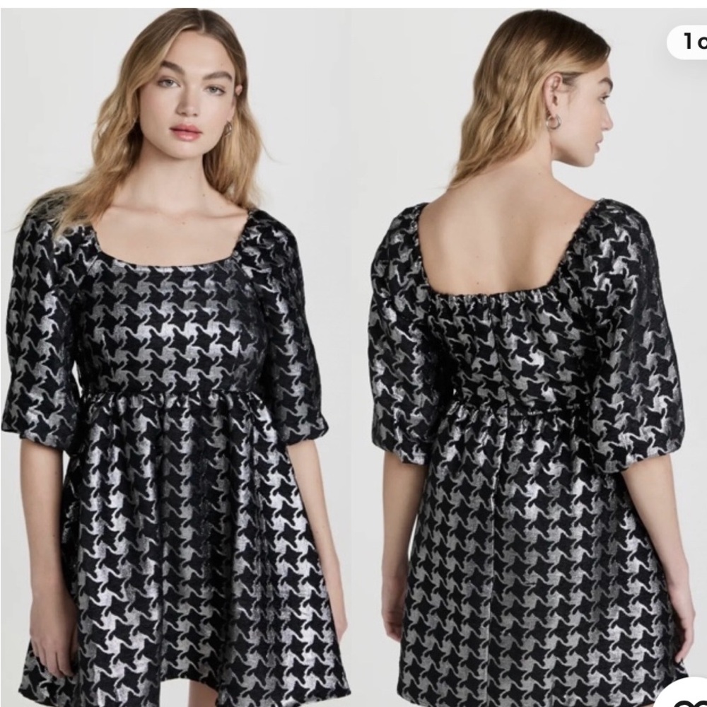 Moon River Black and Silver babydoll metallic dress size M